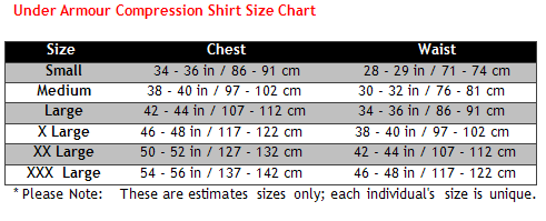 compression shirt size chart